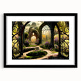 Framed wall art showcasing a vibrant landscape garden design, featuring a black mat and sleek frame, ideal for enhancing home decor aesthetics.