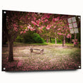 Acrylic wall art collection showcasing a vibrant landscape garden design, viewed from the side with decorative pins, perfect for modern home decor accents.