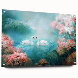 Acrylic glass wall art collection featuring a vibrant landscape and garden design, displayed in a side view with decorative pins for easy hanging. Perfect for home decor.