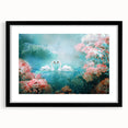 Framed wall art featuring a vibrant landscape garden design in a black frame, accented with a white mat, showcasing intricate details and vivid colors for home decor.