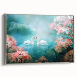 Framed canvas wall art showcasing a serene landscape garden design with vibrant colors and intricate details, featuring a silver frame for an elegant finish. Perfect for enhancing home decor and creating a calming atmosphere.