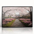 Framed acrylic wall art featuring a vibrant landscape garden design, showcasing lush greenery and colorful flowers, presented in a sleek black frame for modern decor.