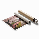 Vibrant rolled print showcasing a contemporary landscape garden design, featuring lush greenery and colorful flowers, ideal for home decor or art enthusiasts.