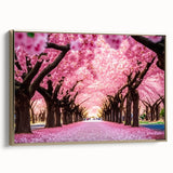 Framed canvas artwork showcasing a vibrant landscape garden design with gold accents, perfect for enhancing home decor. This piece adds a touch of elegance to any room setting.