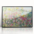 Framed wall art featuring a vibrant landscape garden design with rich colors, set in a sleek black frame, perfect for home decor enhancement.