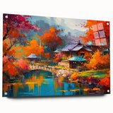 Acrylic glass wall art collection showcasing a vibrant landscapes and gardens design, viewed from the side with decorative pins, perfect for home decor.