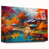 Acrylic glass wall art collection showcasing a vibrant landscape garden design, viewed from the side without pins, highlighting its sleek finish and artistic detail.