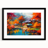 Framed wall art collection showcasing a vibrant landscape garden design, featuring a black frame and mat, ideal for adding elegance to home decor.