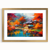 Elegant wall art collection featuring a vibrant landscape and garden design, framed with a gold mat, showcasing intricate details and rich colors, perfect for home decor.