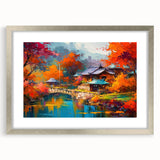 Framed wall art collection showcasing a serene landscape design with lush greenery and tranquil water, presented in a sleek silver frame with a mat. Perfect for enhancing home decor.