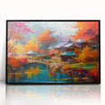 Framed acrylic wall art featuring a modern landscape garden design, set in a sleek black frame, ideal for enhancing home decor with vibrant colors and artistic appeal.