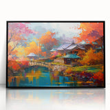 Framed acrylic wall art featuring a modern landscape garden design, set in a sleek black frame, ideal for enhancing home decor with vibrant colors and artistic appeal.