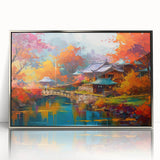 Framed acrylic wall art showcasing a stunning garden landscape design with vibrant colors and intricate details, ideal for enhancing home decor.