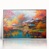 Framed acrylic wall art featuring a vibrant landscape garden design with lush greenery and colorful flowers, displayed against a white background, ideal for home decor.