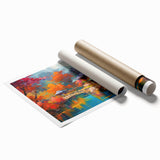 Vibrant rolled print showcasing a serene landscape garden design, featuring lush greenery and colorful flowers, ideal for home decor and art enthusiasts.