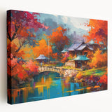 Stretched canvas wall art showcasing a vibrant landscapes and gardens design, featuring lush greenery and colorful flowers, perfect for enhancing home decor.