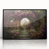 Framed acrylic wall art collection showcasing vibrant landscapes and garden designs, featuring a sleek black frame and a modern aesthetic, perfect for home decor.