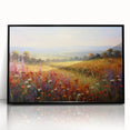 Framed acrylic wall art collection showcasing vibrant landscape and garden designs in a sleek black frame, perfect for enhancing home decor.