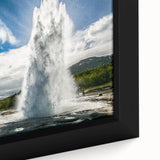 Framed canvas wall art featuring a vibrant geyser landscape design, showcasing intricate details and rich colors, perfect for enhancing modern home decor.