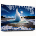 Acrylic glass wall art collection showcasing a vibrant geyser design, featuring a side view with pins for easy hanging, perfect for enhancing modern home decor.