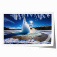 Vibrant rolled print showcasing a geyser landscape design with dynamic colors and textures, ideal for home decor, packaged securely in a protective tube.