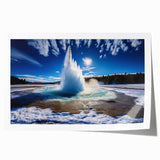 Vibrant rolled print showcasing a geyser landscape design with dynamic colors and textures, ideal for home decor, packaged securely in a protective tube.