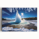 Stretched canvas wall art showcasing a vibrant geyser landscape design with rich colors and detailed textures, perfect for enhancing home décor aesthetics.