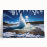 Stretched canvas wall art featuring a stunning geyser landscape design with vibrant colors, ideal for home decor. Perfect for adding a natural touch to any room.