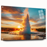 Side view of a geyser design wall art piece made from acrylic glass, featuring vibrant colors and a modern aesthetic, displayed with pins against a neutral background. This artwork enhances contemporary interior decor with its striking visual impact and unique design elements.