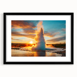Black-framed wall art featuring a stunning geyser landscape design, showcasing vibrant colors and intricate details, ideal for enhancing modern home decor.