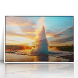Framed acrylic wall art featuring a vibrant geyser landscape design, showcasing rich colors and intricate details, ideal for modern home decor.