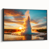 Framed canvas wall art showcasing a vibrant geyser landscape design with black edges, perfect for modern home decor. Ideal for adding a touch of nature-inspired elegance to any room.