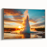 Framed canvas wall art showcasing a stunning geyser landscape design in silver tones, ideal for modern home decor, accentuating any living space with elegance.