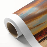 Rolled canvas artwork showcasing a vibrant geyser landscape design, featuring rich colors and intricate details, packaged securely in a protective cardboard tube.