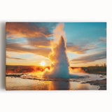 Stretched canvas wall art showcasing a vibrant geyser landscape design with rich colors, perfect for enhancing modern home decor and adding a natural touch.