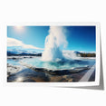 Vibrant rolled print of a geyser landscape design showcasing dynamic colors and textured details, ideal for modern home decor, packaged securely in a tube.