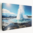Stretched canvas wall art showcasing a vibrant landscape design featuring a geyser, with rich colors and dynamic textures, perfect for modern home decor.