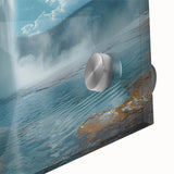 Close-up of a vibrant acrylic glass wall art piece featuring a colorful geyser landscape design, highlighting intricate details and vivid colors, perfect for home decor.