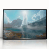 Framed acrylic wall art featuring a vibrant geyser landscape design, showcasing rich colors and intricate details, ideal for modern home decor.