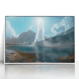 Framed acrylic wall art featuring a vibrant geyser design, showcasing rich colors and intricate details, perfect for enhancing any modern living space.