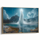 Framed canvas wall art from the Geyser Design 13 collection, showcasing a vibrant landscape scene with gold accents, ideal for modern home decor.
