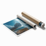 Vibrant rolled wall art print featuring a stunning geyser landscape design, showcasing rich colors and intricate textures, perfect for home decor enthusiasts.