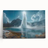 Stretched canvas wall art showcasing a vibrant landscape design with a geyser, perfect for home decor. Ideal for nature enthusiasts and modern interiors.
