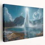 Stretched canvas wall art showcasing a vibrant geyser landscape design with rich colors and intricate details, perfect for enhancing home decor.