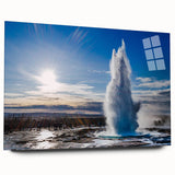 Acrylic glass wall art featuring a vibrant geyser landscape design, showcasing rich colors and fine details, ideal for modern home décor. Enhanced with a sleek side view, it’s a stunning focal point for any room.