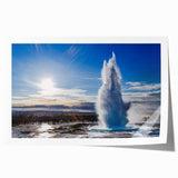 Vibrant rolled wall art print showcasing a stunning geyser landscape design, featuring rich colors and dynamic patterns, perfect for home decor or art enthusiasts.