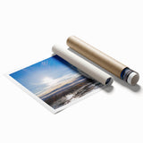 Vibrant rolled print showcasing a geyser landscape design, featuring bold colors and intricate details, perfect for enhancing home decor aesthetics.