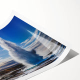 Vibrant rolled print showcasing a geyser landscape design, featuring bold colors and intricate details, ideal for home decor and art enthusiasts, securely packaged in a protective tube.