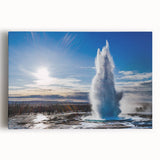 Stretched canvas wall art showcasing a vibrant geyser landscape design, featuring rich colors and detailed textures, perfect for enhancing interior decor.