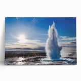 Stretched canvas wall art showcasing a vibrant geyser landscape design, featuring rich colors and dynamic textures, perfect for modern home decor.